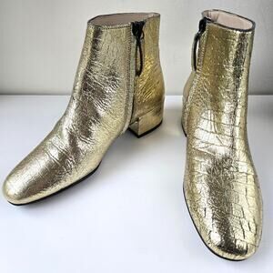 Freda Salvador NEW True Boot Metallic Gold Croc Leather Low Heel Womens Size 6